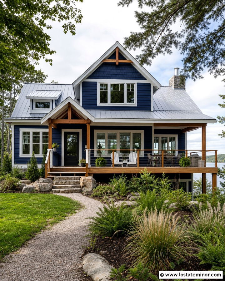Midnight Blue Lake House With Open Gables - 30 Midnight Blue House Design With Gables Ideas