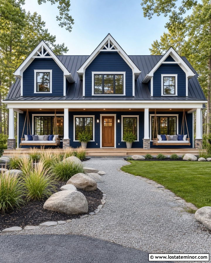 Midnight Blue Lake House With Twin Daybeds - 30 Midnight Blue House Design With Daybed Ideas