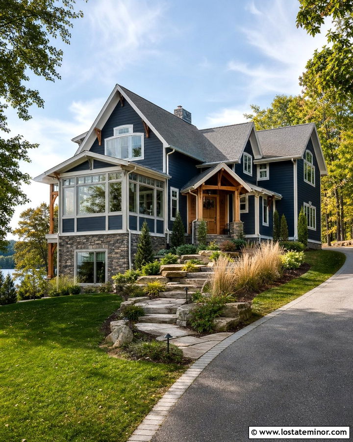 Midnight Blue Lake House With Walkout Sunroom - 30 Midnight Blue House Design With Sunroom Ideas