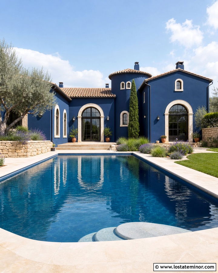 Midnight Blue Mediterranean House With Limestone Pool - 30 Midnight Blue House Design With Swimming Pool Ideas