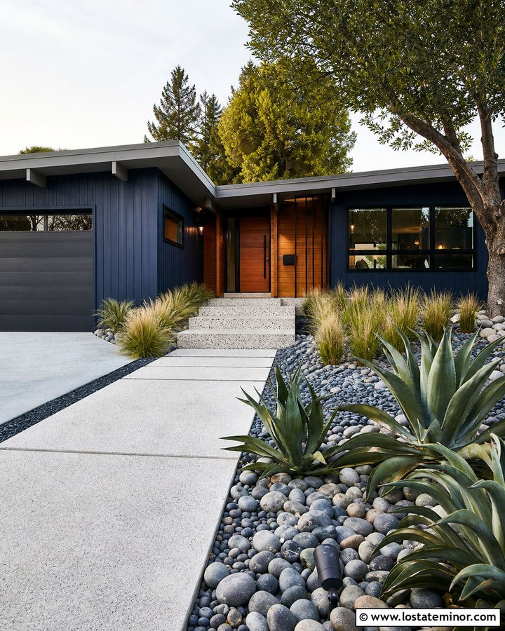 Midnight Blue Midcentury House With Terrazzo Steps - 30 Midnight Blue House Design With Steps Ideas