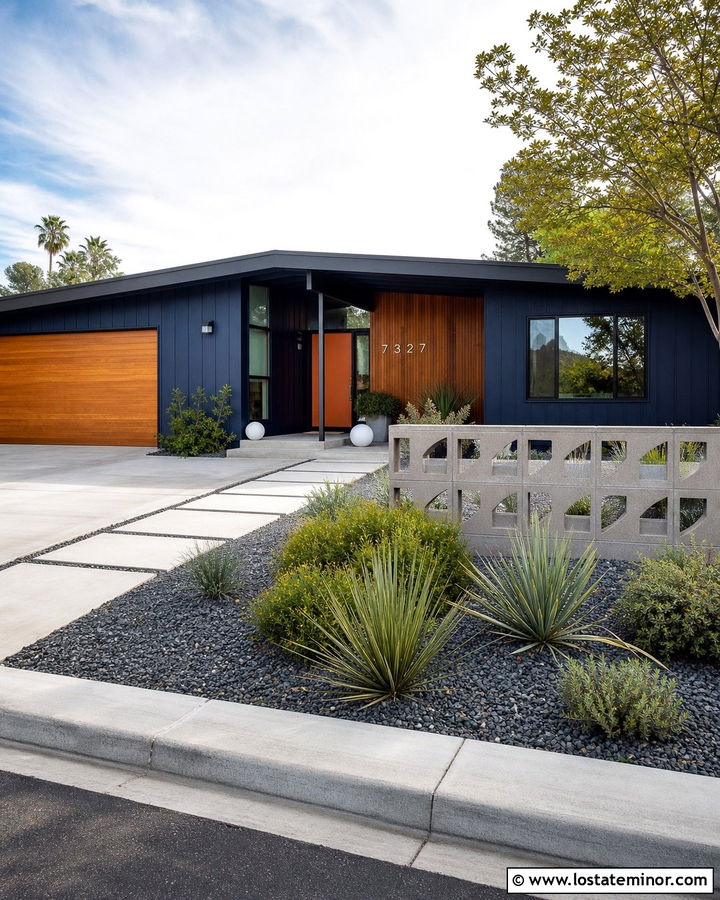 Midnight Blue Midcentury Modern With Floating Numbers - 30 Midnight Blue House Design With House Numbers Ideas