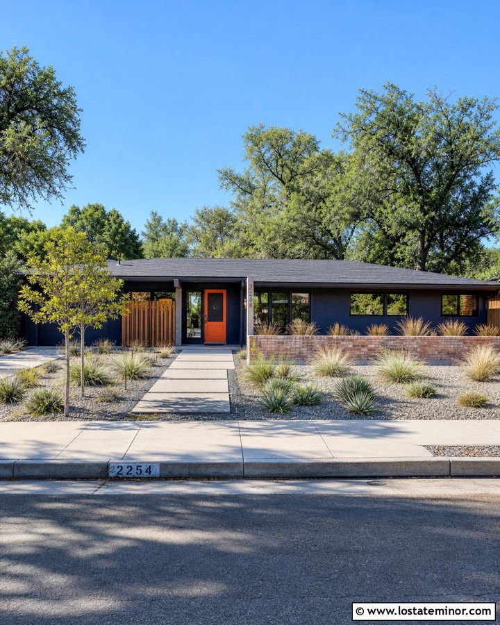 Midnight Blue Midcentury Ranch With Orange Screen Door - 30 Midnight Blue House Design With Screen Door Ideas