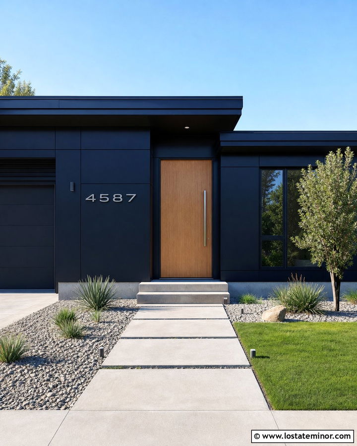 Midnight Blue Minimalist House With Stainless Numbers - 30 Midnight Blue House Design With House Numbers Ideas