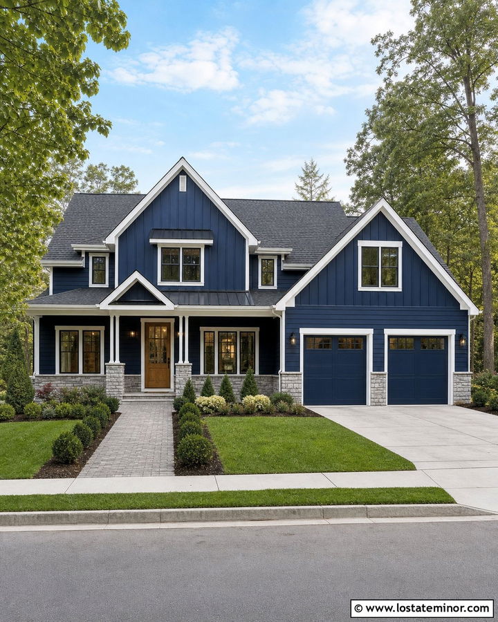 Midnight Blue Mixed Siding Exterior - 30 Midnight Blue House Design With Board and Batten Ideas