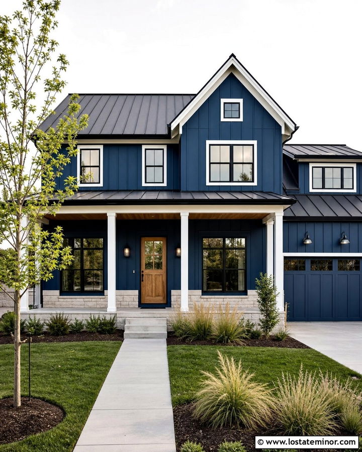 Midnight Blue Modern Farmhouse Board and Batten - 30 Midnight Blue House Design With Board and Batten Ideas