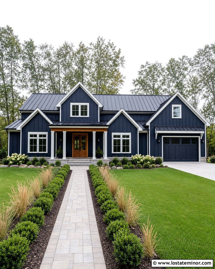 Midnight Blue Modern Farmhouse With Gables - 30 Midnight Blue House Design With Gables Ideas