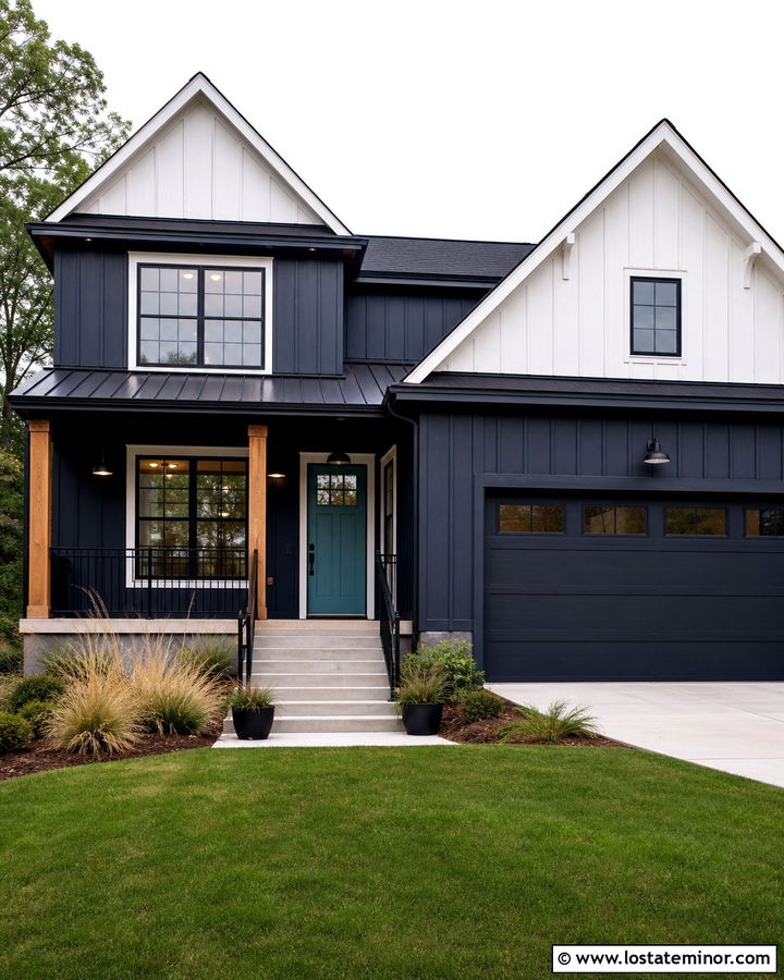 Midnight Blue Modern Farmhouse With Teal Entry Door - 30 Midnight Blue House Design With Entry Door Ideas