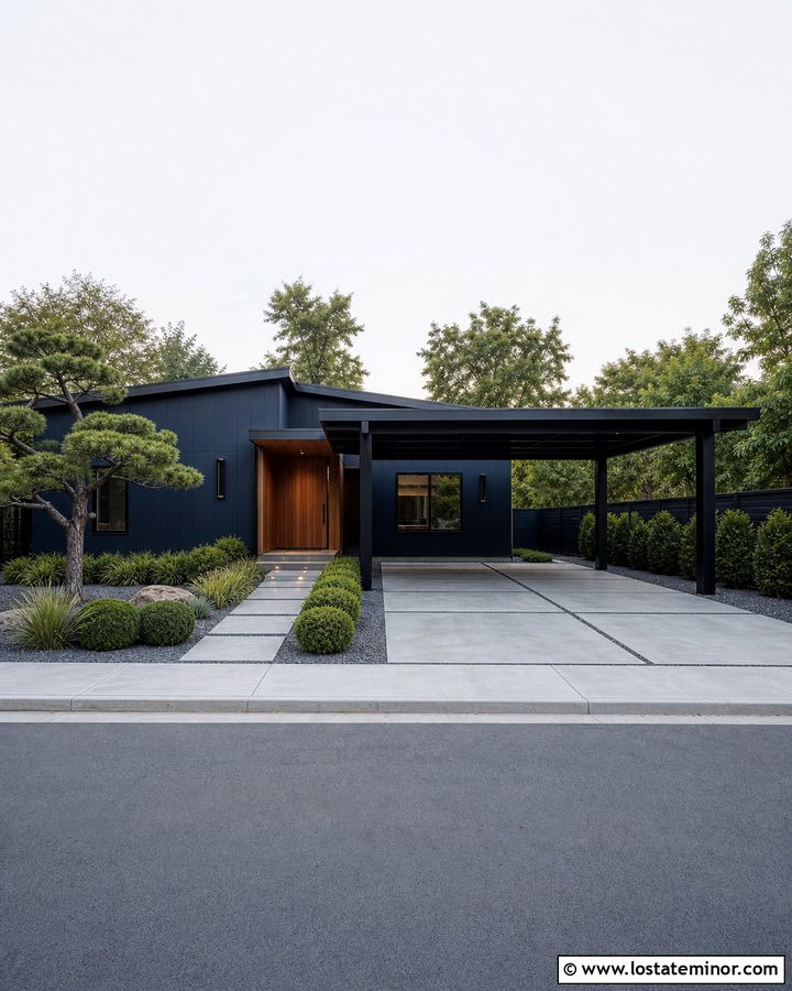 Midnight Blue Modern House With Black Carport - 30 Midnight Blue House Design With Carport Ideas