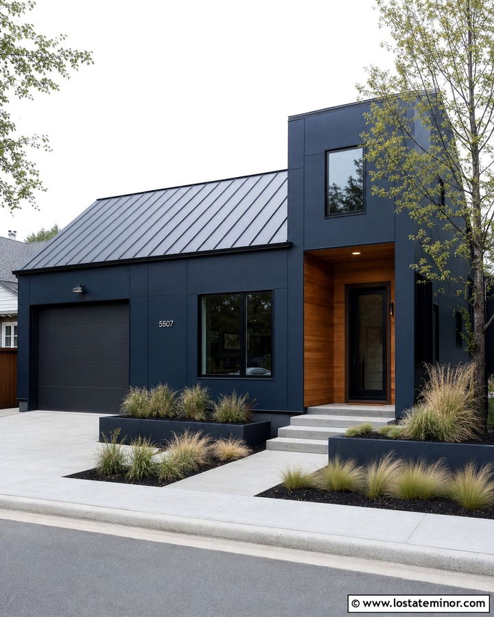 Midnight Blue Modern House With Black Screen Door - 30 Midnight Blue House Design With Screen Door Ideas