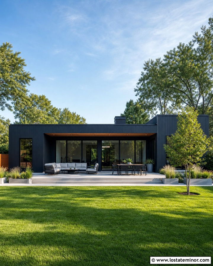 Midnight Blue Modern House With Glass Patio Doors - 30 Midnight Blue House Design With Backyard Ideas