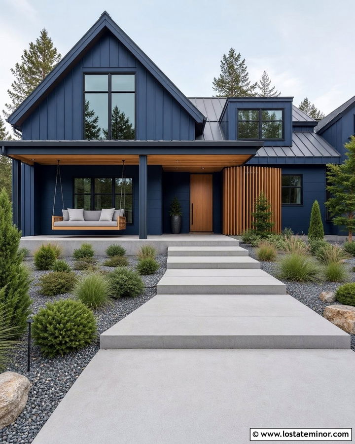 Midnight Blue Modern House With Hanging Daybed - 30 Midnight Blue House Design With Swing Ideas