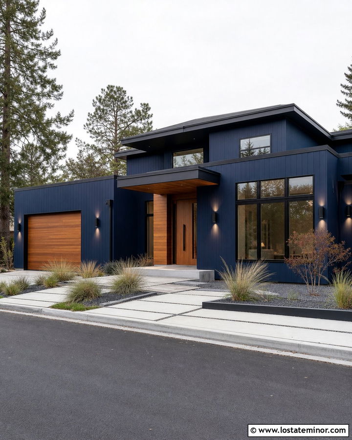 Midnight Blue Modern House With Up And Down Lights - 30 Midnight Blue House Design With Lighting Ideas
