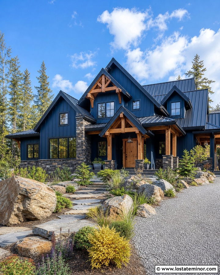 Midnight Blue Mountain House Board and Batten - 30 Midnight Blue House Design With Board and Batten Ideas