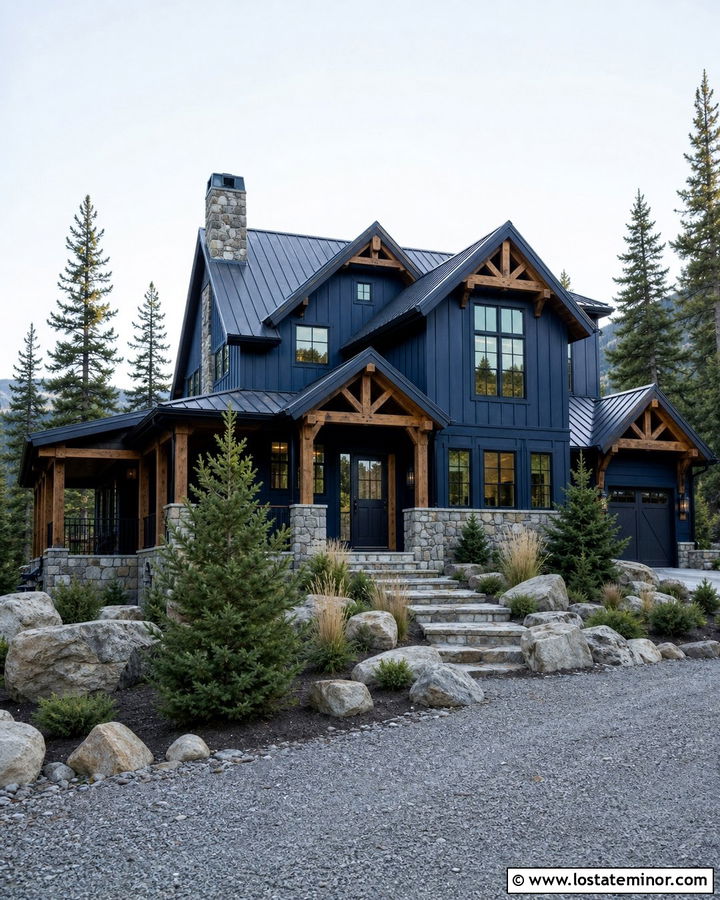 Midnight Blue Mountain House With Charcoal Dutch Door - 30 Midnight Blue House Design With Dutch Door Ideas