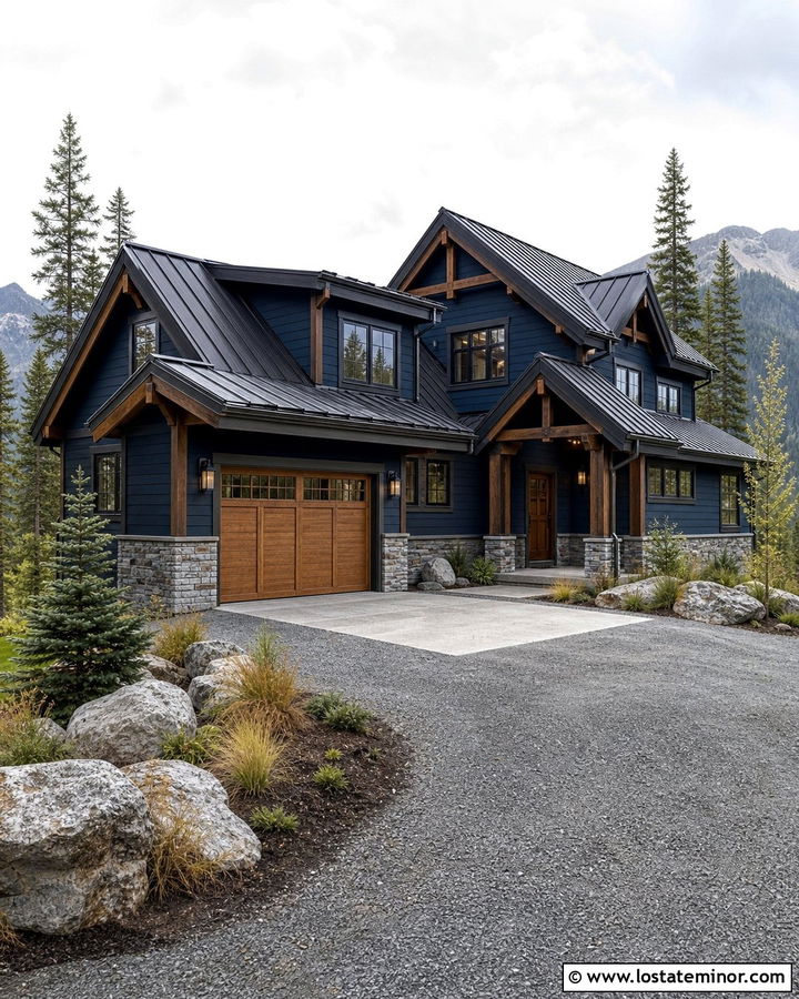 Midnight Blue Mountain House With Crushed Stone Driveway - 30 Midnight Blue House Design With Driveway Ideas