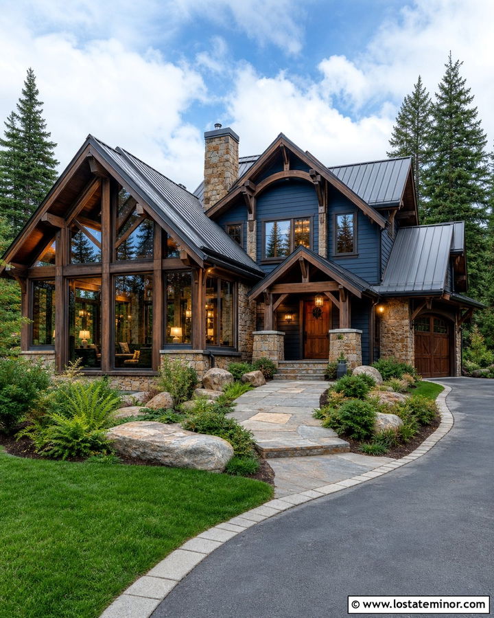 Midnight Blue Mountain House With Timber Sunroom - 30 Midnight Blue House Design With Sunroom Ideas