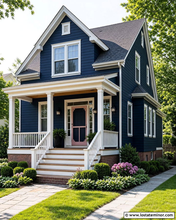 Midnight Blue Porch House With Pink Screen Door - 30 Midnight Blue House Design With Screen Door Ideas