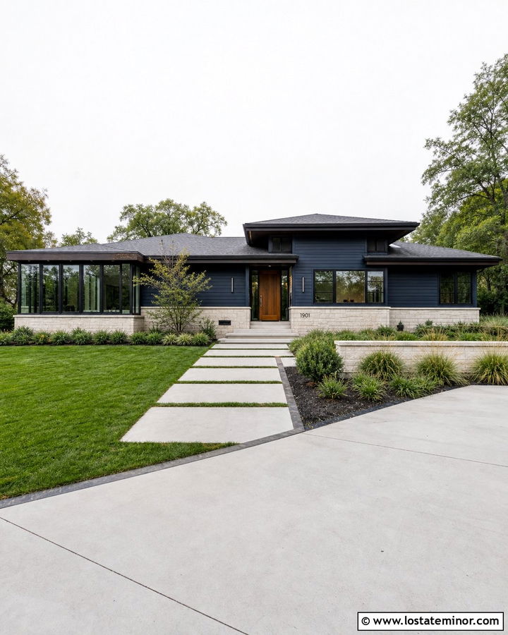 Midnight Blue Prairie House With Horizontal Sunroom - 30 Midnight Blue House Design With Sunroom Ideas