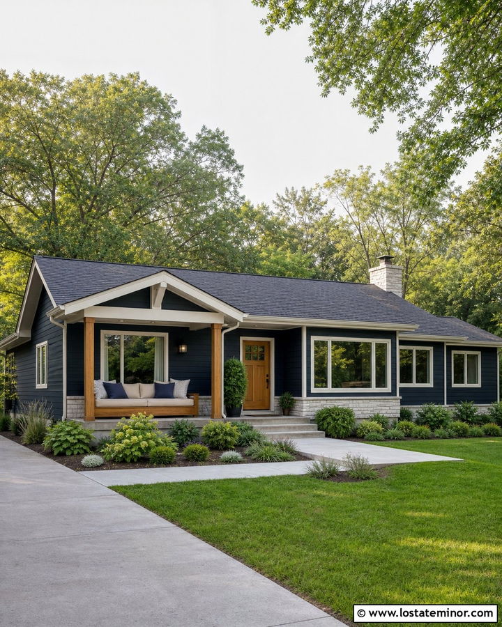 Midnight Blue Ranch House With Corner Daybed - 30 Midnight Blue House Design With Daybed Ideas