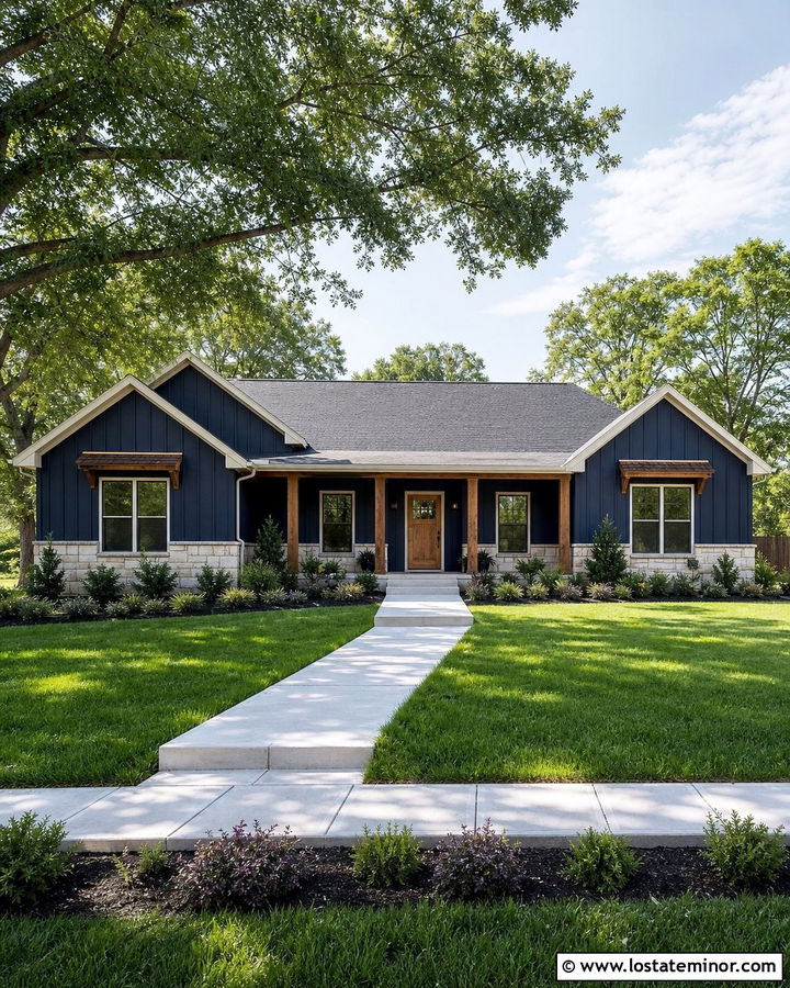 Midnight Blue Ranch House With Front Gables - 30 Midnight Blue House Design With Gables Ideas