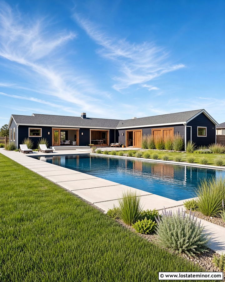 Midnight Blue Ranch House With Lap Pool - 30 Midnight Blue House Design With Swimming Pool Ideas