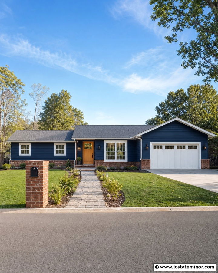 Midnight Blue Ranch With Brick Mailbox Column - 30 Midnight Blue House Design With Mailbox Ideas