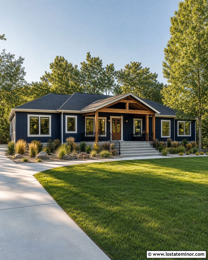 Midnight Blue Ranch With Cedar Front Porch - 30 Midnight Blue House Design With Front Porch Ideas