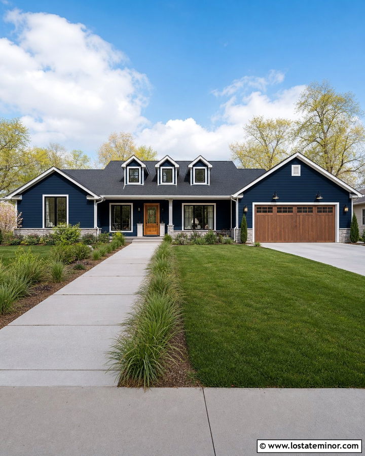 Midnight Blue Ranch With False Dormers - 30 Midnight Blue House Design With Dormers Ideas