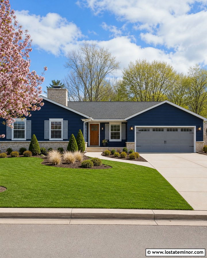 Midnight Blue Ranch With Light Gray Shutters - 30 Midnight Blue House Design With Shutters Ideas