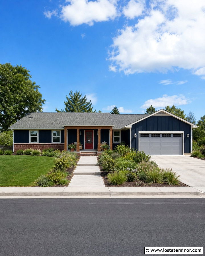 Midnight Blue Ranch With Red Screen Door - 30 Midnight Blue House Design With Screen Door Ideas