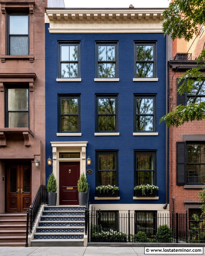 Midnight Blue Row House With Tiled Steps - 30 Midnight Blue House Design With Steps Ideas