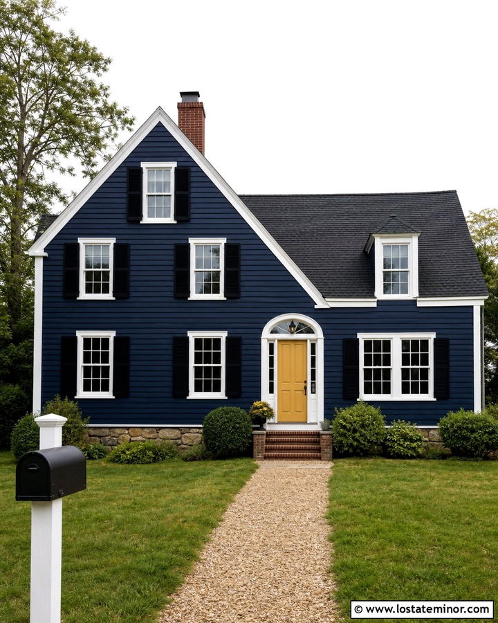 Midnight Blue Saltbox With Black Arched Mailbox - 30 Midnight Blue House Design With Mailbox Ideas