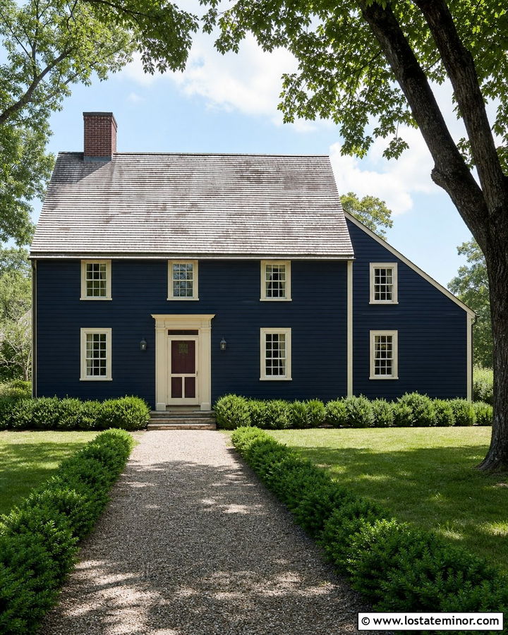 Midnight Blue Saltbox With Cream Screen Door - 30 Midnight Blue House Design With Screen Door Ideas