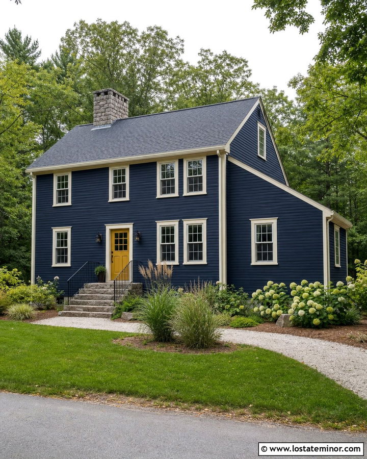 Midnight Blue Saltbox With Granite Steps - 30 Midnight Blue House Design With Steps Ideas