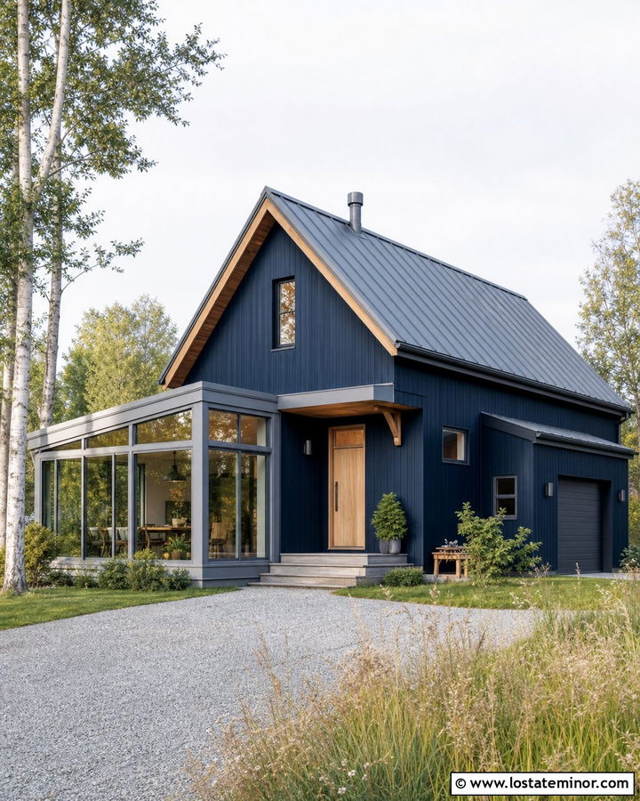 Midnight Blue Scandinavian House With Lean To Sunroom - 30 Midnight Blue House Design With Sunroom Ideas