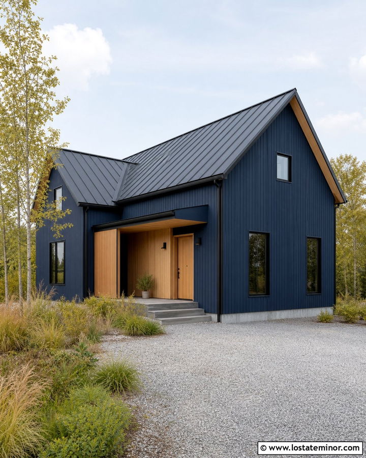 Midnight Blue Scandinavian House With Simple Gables - 30 Midnight Blue House Design With Gables Ideas