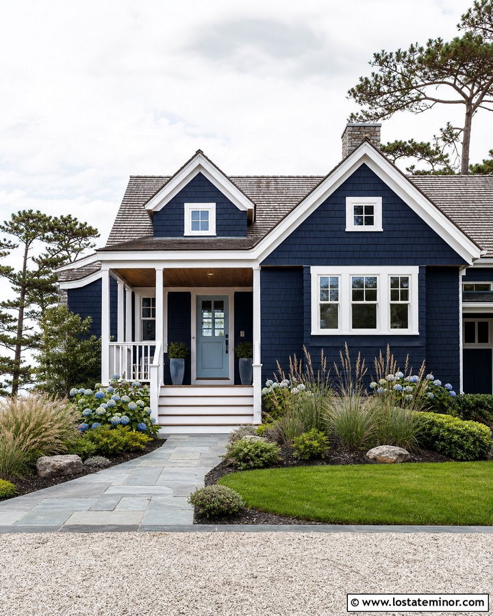 Midnight Blue Shingle Coastal Cottage - 30 Midnight Blue House Design With Shingles Ideas