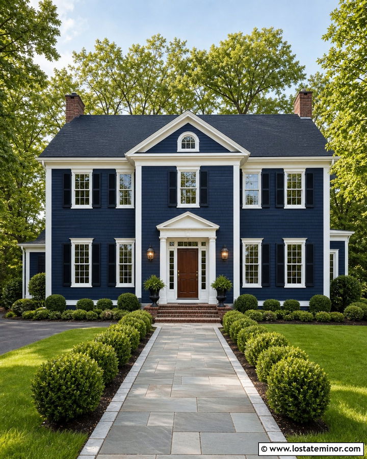 Midnight Blue Shingle Colonial House - 30 Midnight Blue House Design With Shingles Ideas