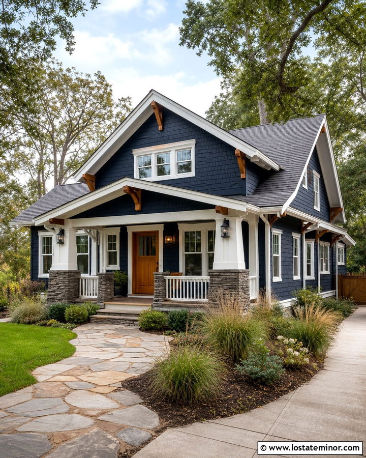 Midnight Blue Shingle Craftsman House - 30 Midnight Blue House Design With Shingles Ideas