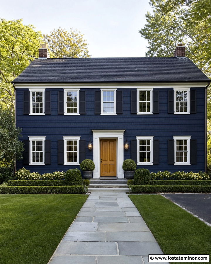 Midnight Blue Shingle House With Black Shutters - 30 Midnight Blue House Design With Shingles Ideas