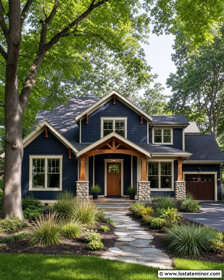 Midnight Blue Shingle House With Cedar Front Door - 30 Midnight Blue House Design With Shingles Ideas