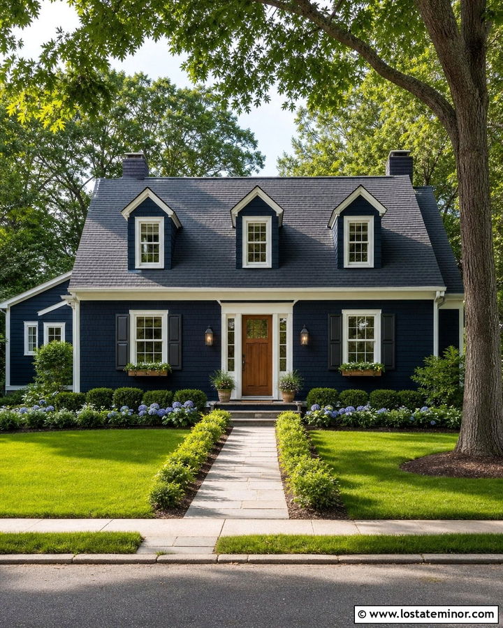 Midnight Blue Shingle House With Dormer Windows - 30 Midnight Blue House Design With Shingles Ideas