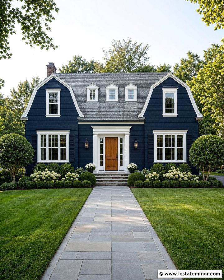 Midnight Blue Shingle House With Gambrel Roof - 30 Midnight Blue House Design With Shingles Ideas