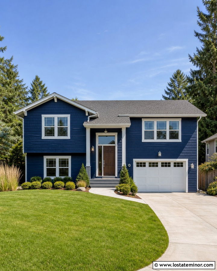 Midnight Blue Shingle House With Gray Roof - 30 Midnight Blue House Design With Shingles Ideas