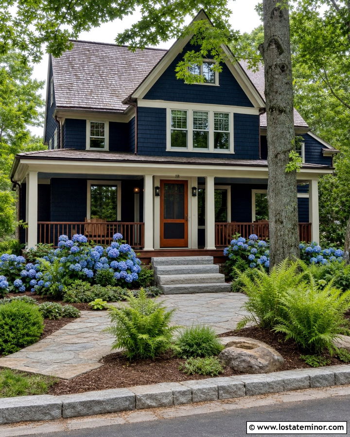 Midnight Blue Shingle House With Mahogany Screen Door - 30 Midnight Blue House Design With Screen Door Ideas
