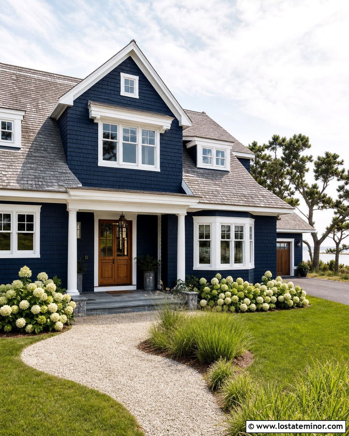 Midnight Blue Shingle House With Matching Dormers - 30 Midnight Blue House Design With Dormers Ideas