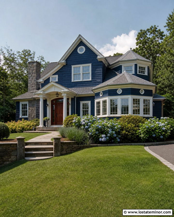 Midnight Blue Shingle House With Octagonal Sunroom - 30 Midnight Blue House Design With Sunroom Ideas