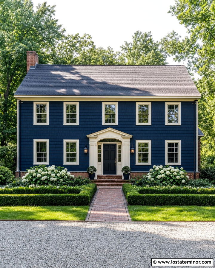 Midnight Blue Shingle House With Red Brick - 30 Midnight Blue House Design With Shingles Ideas