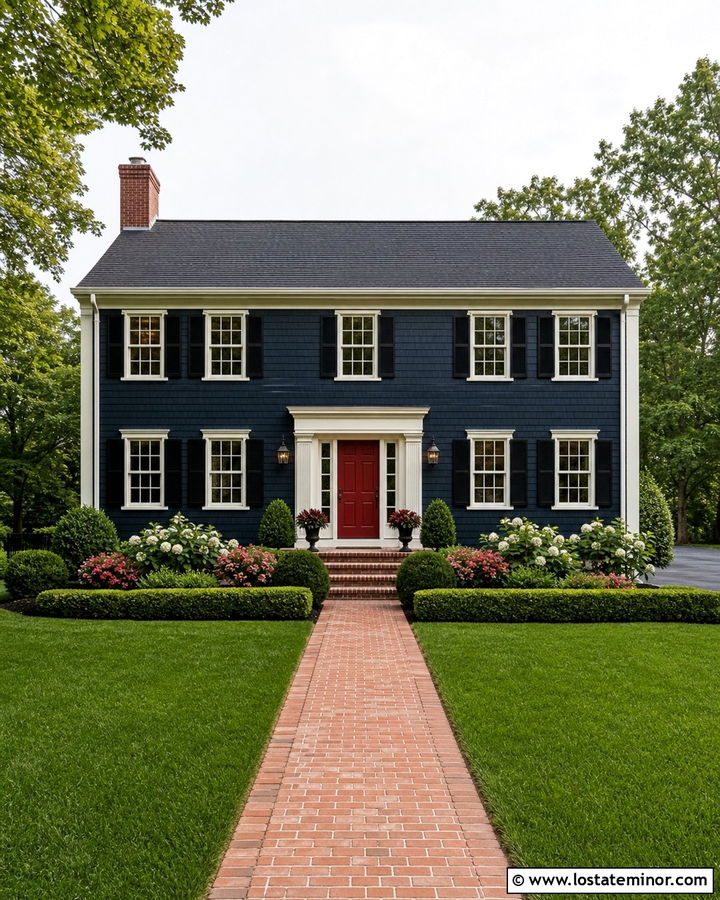 Midnight Blue Shingle House With Red Front Door - 30 Midnight Blue House Design With Shingles Ideas
